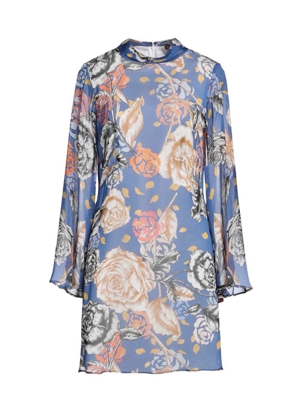 Maliparmi Blue Floral Mini Dress with Peach and Cream Accents